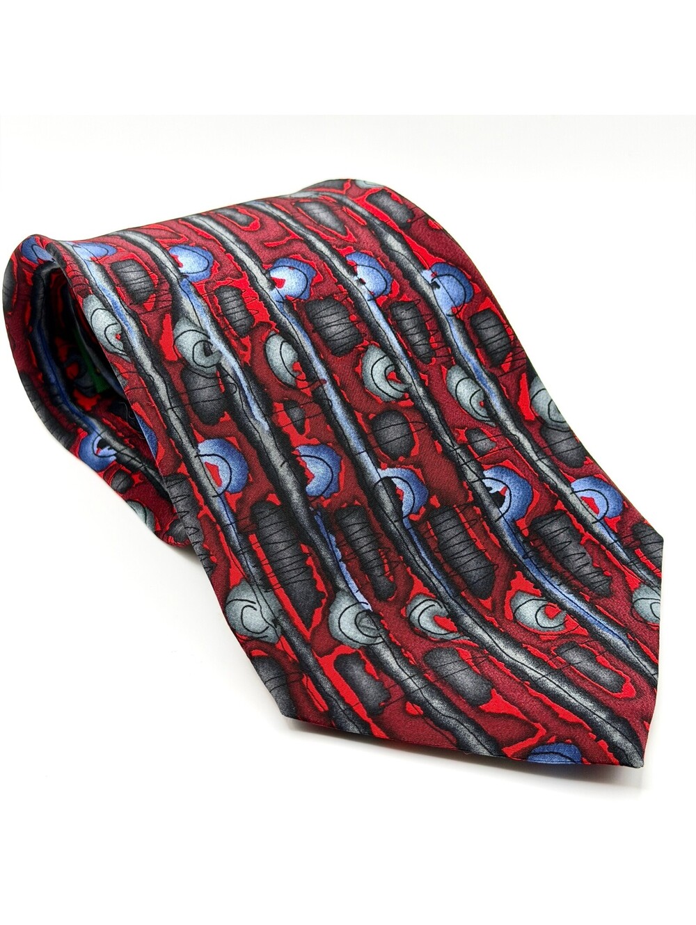 Vintage 90s Jerry Garcia Red 100% Silk Abstract Necktie